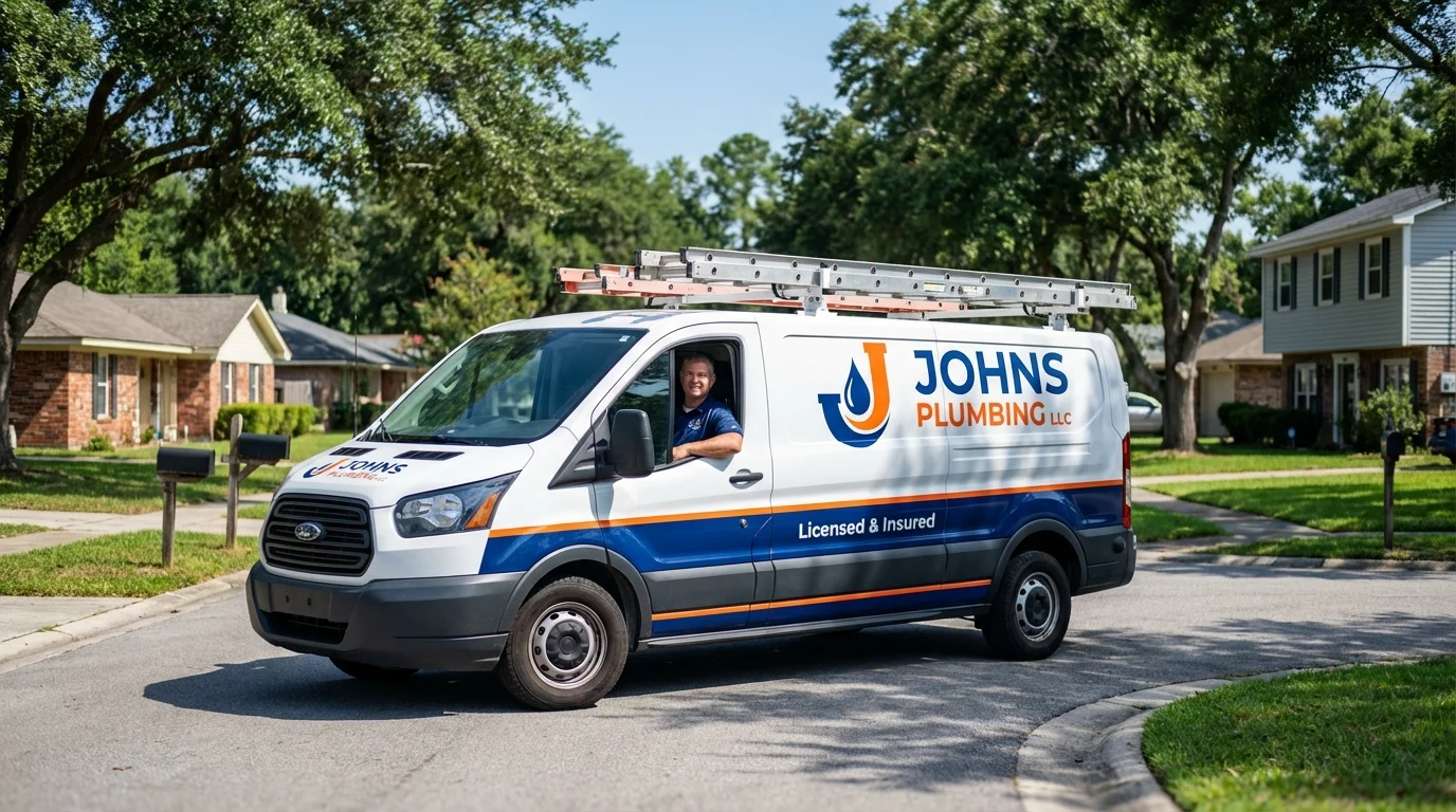 Johns Plumbing LLC service van in Hillsboro, IL