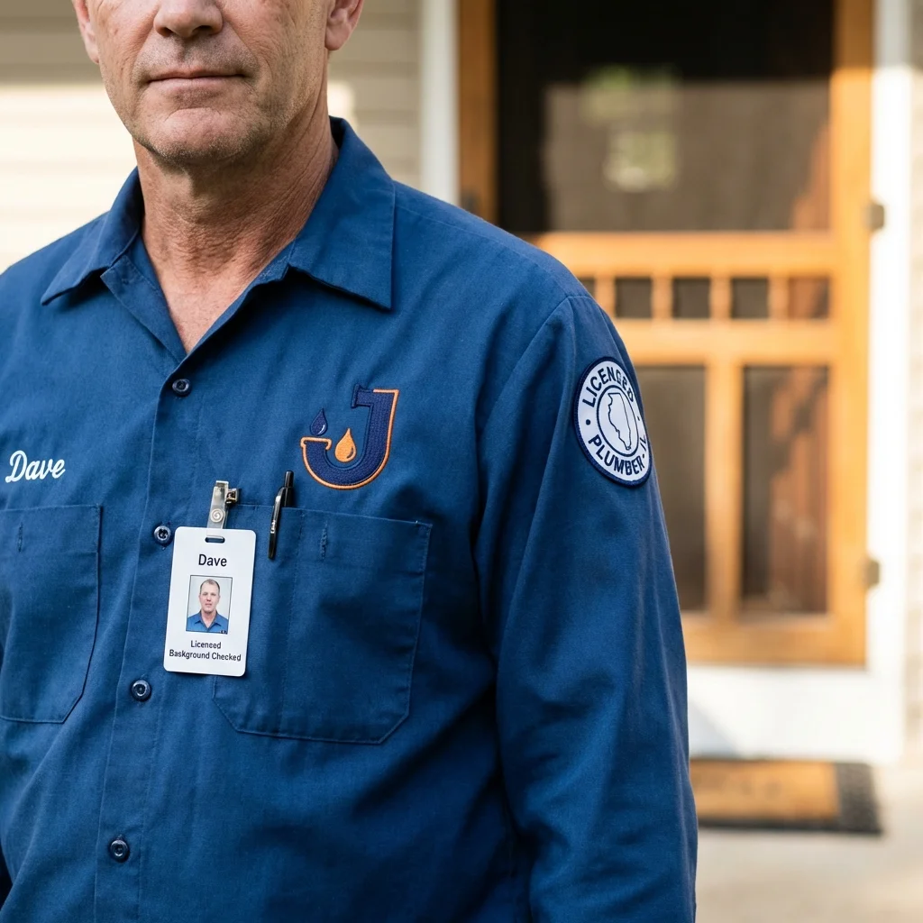 Licensed plumber showing ID badge in Hillsboro, IL