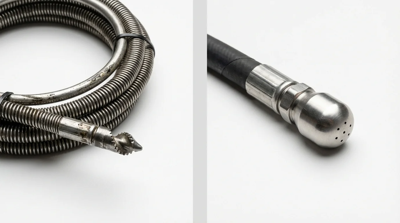 Drain snake cable and hydro jetting nozzle used for drain cleaning in Hillsboro, IL