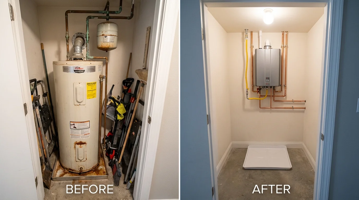 Tank water heater versus wall-mounted tankless unit comparison for Hillsboro, IL homeowners